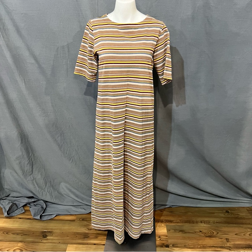 Elegant Striped Maxi Dress in Brown Tones